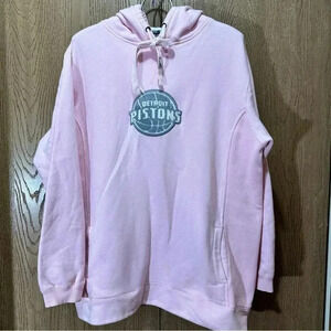 Vintage Women Lg Sweatshirt Baby Pink NBA Carpeted Logo Detroit Pistons Pullover